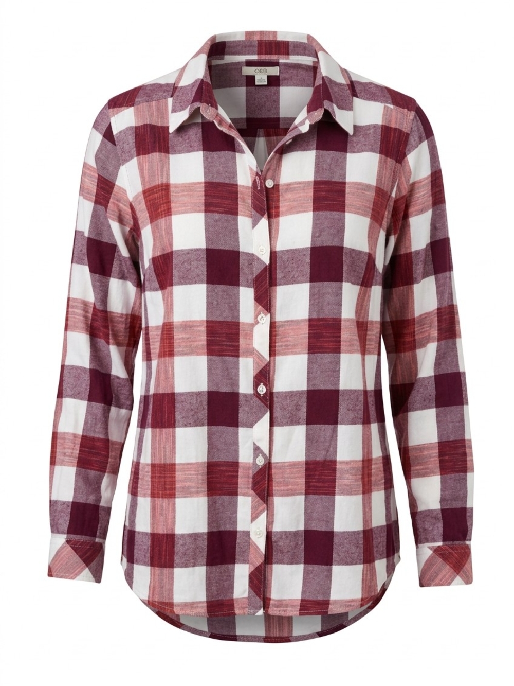 Croft & Barrow Women's Burgundy Plaid Button-Front Shirt - Long Sleeve